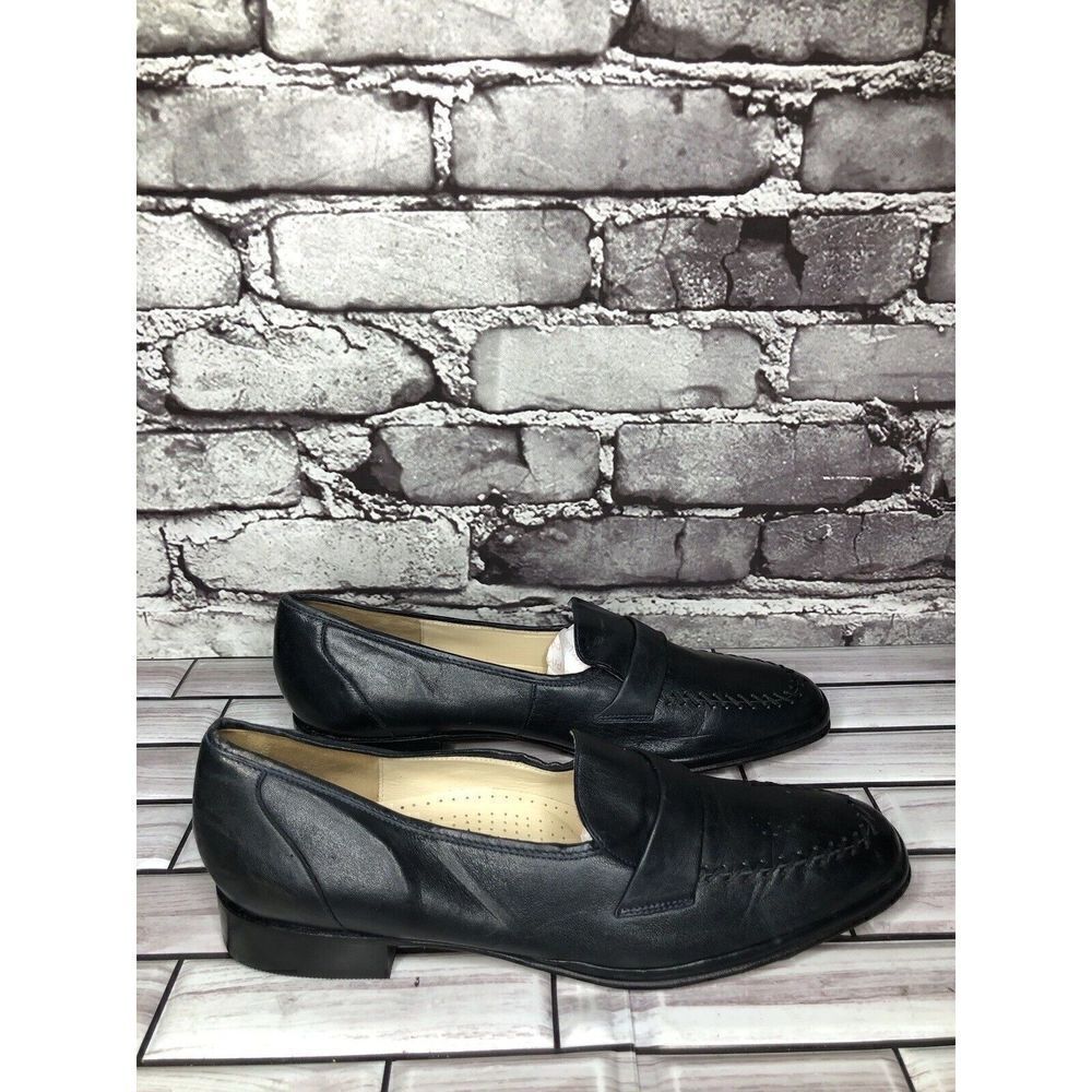 Barker Flex Fine English Shoes Navy Blue Leather Loafers Women Sz 7AA US/37.5EU
